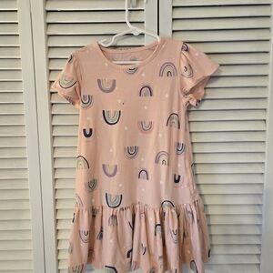 Rainbow Print Pink Kids Dress